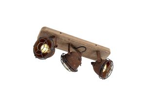 8718881082283 - Qazqa - Industriestrahler rostbraun mit Holz kippbar 3-Licht - Gina - Rostbraun