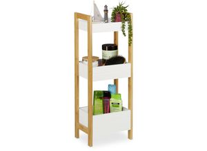 4052025321468 - Badregal mit 3 Körben Standregal Bambus & mdf HxBxT 745 x 28 x 20 cm freistehend Küchenregal natur weiß - Relaxdays