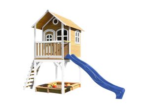 8717973932901 - Spielhaus Sarah mit Sandkasten & blauer Rutsche Stelzenhaus in Braun & Weiß aus FSC Holz für Kinder Spielturm mit Wellenrutsche für den Garten