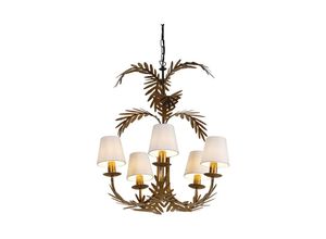 8718881120404 - Qazqa - Art Deco Kronleuchter Gold 5-Licht mit weißen Kappen - Botanica - Weiß