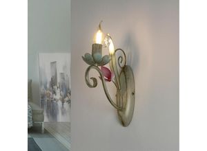 4251334609414 - Licht-erlebnisse - Wandlampe Weiß Shabby Floral - Weiß Rosa Grün