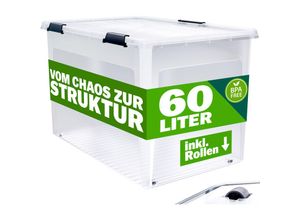 5900791011665 - Aufbewahrungsbox transparent Stapelbox Ordnungsbox 30L 60L Deckel aufklappbar stapelbar Rollen bpa frei lebensmittelecht Box 60L - Deuba