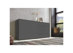 4260593581348 - BMG Möbel Sideboard Mailand Set 3 (Schubladenkommode Kommode Anrichte in anthrazit) Push-to-open-Funktion - Grau