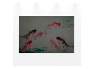 4059432205831 - Leinwandbild AS CRÉATION dancing kois Bilder Gr B H 90 cm x 60 cm Tiere Querformat 1 St rot (grau rot braun) Leinwandbilder Keilrahmen Bild Fische Asiatisch Koi