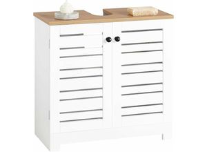 4251388614792 - BZR40-W Waschbeckenunterschrank mit Lamellentüren Badschrank Waschtisch Unterschrank Badmöbel weiß-Natur bht ca 60x59x30cm - Sobuy