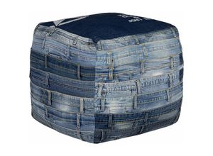 4064649021358 - Sitzwürfel 45x45x45 cm Blau aus Jeans mit Baumwolle Füllung Wohnzimmer Sitzpouf Pouf Sitzhocker Bödenkiösen Fußhocker Hocker Ottoman - Womo-design