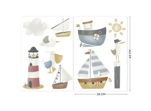 8711444615584 - Wandtattoo LITTLE DUTCH Selbstklebende Set Sailors Bay Wandtattoos Gr B H T 30 cm x 42 cm x 0 cm Kinder bunt (bunt aquarell matt) Kinder Wandtattoos