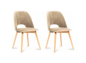 5901207603702 - Stuhl 2-tlg Velours-Sitz Wohnzimmerstühl Bürostuhl ino Beige Stoff Holz Scandinavian 48x86x44 cm - Konsimo 5901207603702 - Stuhl 2-tlg Velours-Sitz Wohnzimmerstühl Bürostuhl ino Beige Stoff Holz Scandinavian 48x86x44 cm - Konsimo