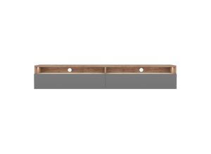 5903025393032 - Rednaw - TV-Schrank   modernes TV-Board für Wohnzimmer stehend   hängend 180 cm breit (Wotan Eiche Matt   Grau Hochglanz mit led) - Selsey