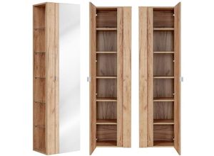 4251581554062 - Lomadox - Badezimmer Hochschrank mit Spiegel TOSKANA-56 in Wotaneiche Nb b h t ca 45 170 33cm - braun