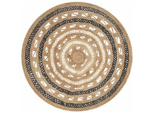 4251682229920 - Beliani - Teppich Beige Schwarz Jute 140 x 140 cm Kurzflor Boho Mandala Handgefertigt Rund