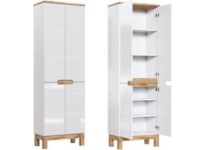 4251581575999 - Lomadox - Hochschrank mit 4 Türen SOLNA-56 Hochglanz weiß mit Wotaneiche b x h x t ca 60 x 187 x 33cm - weiß