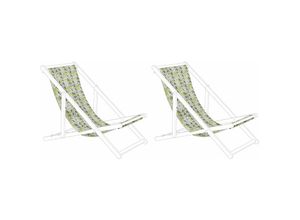 4251682260947 - Beliani - Stoffbezüge für Gartenliege 2er Set Gelb   Grau aus Polyester 113 x 44 cm mit Zick Zack Muster Gartenausstattung Outdoor Garten Accessories