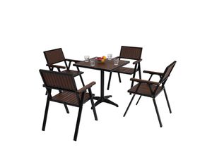 4057651810461 - 4er-Set Gartenstuhl+Gartentisch MCW-J95 Stuhl Tisch Gastro Outdoor-Beschichtung Alu Holzoptik ~ schwarz dunkelbraun 4057651810461 - 4er-Set Gartenstuhl+Gartentisch MCW-J95 Stuhl Tisch Gastro Outdoor-Beschichtung Alu Holzoptik ~ schwarz dunkelbraun
