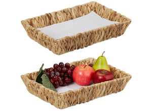 4052025482022 - Obstschalen 2er Set Dekokörbe für Obst Brot uvm aus Wasserhyazinthe hbt ca 7x34x24 cm Boho-Stil natur - Relaxdays