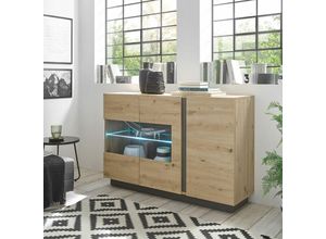 4066075004196 - Lomadox - Vitrinen-Sideboard mit Beleuchtung CARDIFF-61 in Eiche Artisan Nb mit Absetzungen in Graphit grau b h t ca 138 91 40 cm - braun