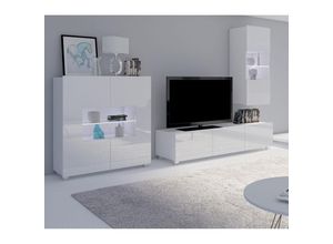 4066075082750 - Lomadox - Wohnzimmer Set mit Highboard in weiß Hochglanz mit led Beleuchtung CAIRNS-132 b h t ca 265 200 43 cm