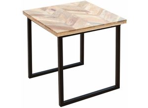 4251756312220 - Licht-erlebnisse - Couchtisch Holz Metall 45 x45 cm quadratisch Industrial Beistelltisch - Natur