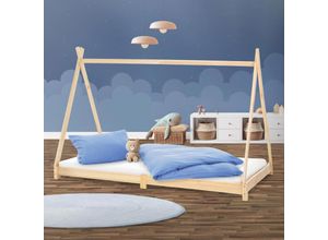 Image of Kinderbett Tipi mit Lattenroste, 90x200 cm, Natur, aus Kiefernholz - Ml-design
