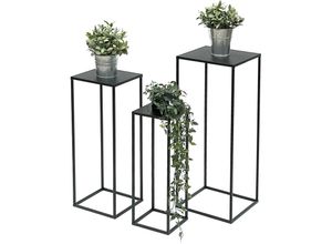 4260700963159 - Blumenhocker Metall Schwarz Eckig Blumenständer Beistelltisch 96315 3er Set Blumensäule Modern Pflanzenständer Pflanzenhocker