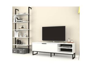 0645656394761 - Toscohome - Wandsystem 180h cm TV-Ständer und Bücherregal weiß - Way