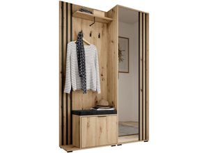 5904948694701 - Garderobe mit Spiegel Flurgarderobe Schrank Kompaktgarderobe Dielenschrank Wandschrank Regal Diele & Flur Kleiderschrank Schuhschrank 135x197x34 cm