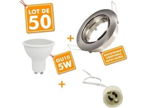 3700710835868 - Arum Lighting - 50 Spot led encastrable complet acier brossé Orientable avec Ampoule GU10 5W Eq 50W Température de Couleur Blanc chaud 2700K