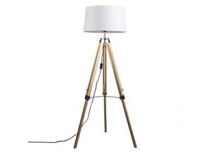 8718881046926 - Qazqa - Stehleuchte im Landhausstil mit weißem Leinenschirm 45 cm - Tripod - Braun