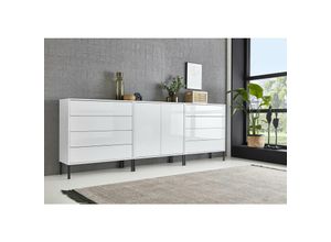 4260593581898 - Bmg Möbel - Sideboard Mailand Set 4 grifflos Metallfüße Weiß hochglanz - Weiß