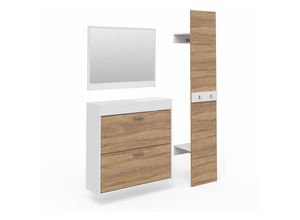 4251421925939 - Flurgarderobe San Remo Garderoben Set Spiegel Schuhschrank Wandpaneel Flur Weiß Sonoma