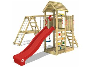 4251511832406 - Spielturm Klettergerüst RocketFlyer mit Schaukel & Rutsche Kletterturm mit Sandkasten Leiter & Spiel-Zubehör - rot - Wickey