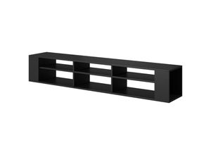 5903025536439 - Selsey - weri - TV-Board   tv - Hängeboard mit 6 offenen Fächern minimalistisch 175 cm breit (Schwarz)