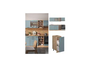 4066731345816 - Küchenzeile R-Line Solid Eiche Blau Grau 240 cm modern Küchenschränke Küchenmöbel 4066731345816 - Küchenzeile R-Line Solid Eiche Blau Grau 240 cm modern Küchenschränke Küchenmöbel