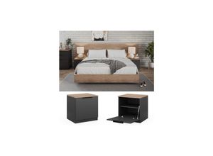 4066731326358 - Nachttisch Betti 2er Set 50 x 50 cm Anthrazit Sonoma mit 1 Klappe Schlafzimmer