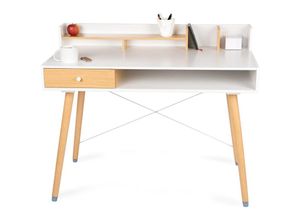 4065827723057 - WONDERMAKE Schreibtisch klein Sekretär aus Holz mit Schublade Bürotisch kompakt PC Tisch kleiner Raum Computertisch Arbeitstisch für Home Office  110x55x90 cm Eiche hell weiß