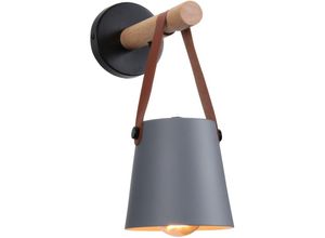 Image of Wandleuchte aus Holz Innen, Moderne Wand Lampe mit Leder Lampenschirm, Eisen Wandbehang Lampe für Schlafzimmer Wohnzimmer Korridor (Grau)