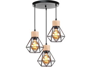 5065812986596 - Axhup - Industrial 3-flammige Pendelleuchte Metall Hölzern E27 Kronleuchter in Rautenform Lüster für Schlafzimmer Küche Bar Café Schwarz 5065812986596 - Axhup - Industrial 3-flammige Pendelleuchte Metall Hölzern E27 Kronleuchter in Rautenform Lüster für Schlafzimmer Küche Bar Café Schwarz