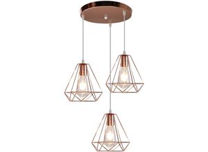 5713441741115 - Axhup - Pendelleuchte Vintage 3 Flammig Hängelampe mit Käfig E27 Art Ø20cm Diamant Lampen für für Wohnzimmer Esszimmer (Roségold)