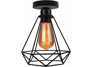 6407971261395 - Axhup - Deckenleuchte Vintage 1 Flammig Deckenlampe im Industri Stil Art Diamant Lampe mit Käfig für Wohnzimmer Schlafzimmer Esszimmer Schwarz 1PCS