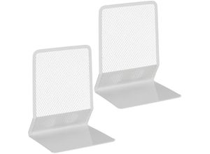 4052025445850 - Buchstütze 2er-Set modernes Mesh-Design Bücher und Ordner Buchhalter HxBxT 17x135x105 cm Metall weiß - Relaxdays