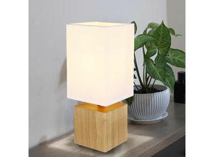 9007371479863 - - Tischlampe Holzleuchte Nachttischlampe Tischleuchte Wohnzimmer Leselampe Textil weiß eckig 1x E27 LxBxH 12x12x30 cm