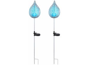 4059157313439 - Etc-shop - Solar Fackeln Flamme Steckleuchten Gartendeko Solarleuchte Blauer Lichteffekt Flammen Design led kaltweiß Crackle-Glas h 90 cm 2er Set