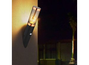 Image of Etc-shop - Außenwandlampe mit Bewegungsmelder Edelstahl Wandleuchte Fackel Aussen, Kupfer schwarz Schirm rauch, 1x E27, BxH 7,6x41 cm