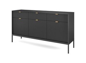 5903025880983 - Vellore Sideboard Kommode 3-türig mit 3 Schubladen Schwarz mit geriffelten Fronten 154 cm - Selsey