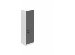 Image of Kühlschrank Schrank Hochschrank Küche ssl. 60 cm Breite und 204 cm Höhe. Einbauschrank für Kühlschrank mit 2 Türen, Silber matt - Belini