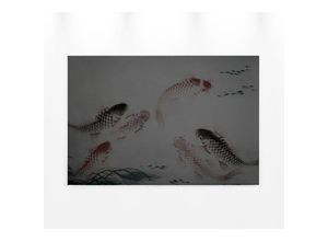 4059432205848 - Leinwandbild AS CRÉATION dancing kois Bilder Gr B H 90 cm x 60 cm Tiere Querformat 1 St grau (grau braun) Leinwandbilder Keilrahmen Bild Fische Asiatisch Koi