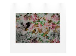 4059432205268 - Leinwandbild AS CRÉATION funky birds Bilder Gr B H 90 cm x 60 cm Vögel Querformat 1 St bunt (grau rosa grün) Leinwandbilder Keilrahmen Bild mit Vögel Floral