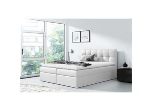 5905351214630 - Boxspringbett rickie 140x200 mit tiefen Bettkasten und Topper MA920 weiss - Furnix