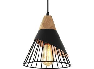 6094253565953 - Vintage-Pendelleuchte industrielle Deckenleuchte im Holz-Metall-Design in schwarzen Pendelleuchten