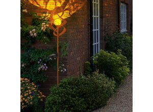 Image of Solarlampen für außen Garten Steckleuchte IP44 Akku Solarleuchten Garten, Rotierend, Metall rostfarben Glas amber crackle, 1x led 3000K, DxH 14,5x90cm
